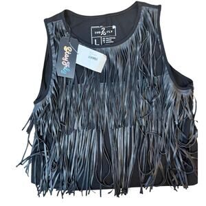 2Fly Co. Girls Best Fringe Tank Top Black Faux Leather Large NWT